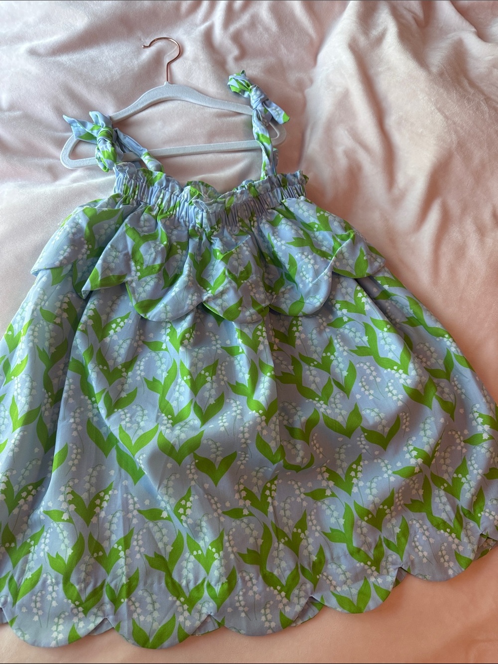 Cecil & Lou Girls Blue & Green Floral Sundress with Scalloped Hem shoulder tie 5